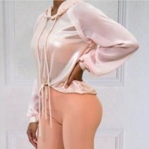 Pink Raw Metallic Chiffon Hoodie